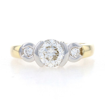 Yellow Gold Diamond Engagement Ring - 14k & 18k Round Cut 1.12ctw Three-Stone